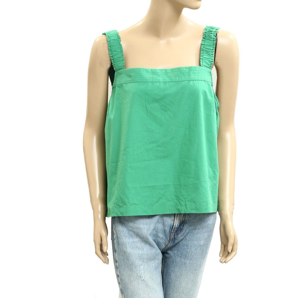Voyageur By Mersea Jolie Square Neck Tank Blouse Top Ruched Green XL 283416
